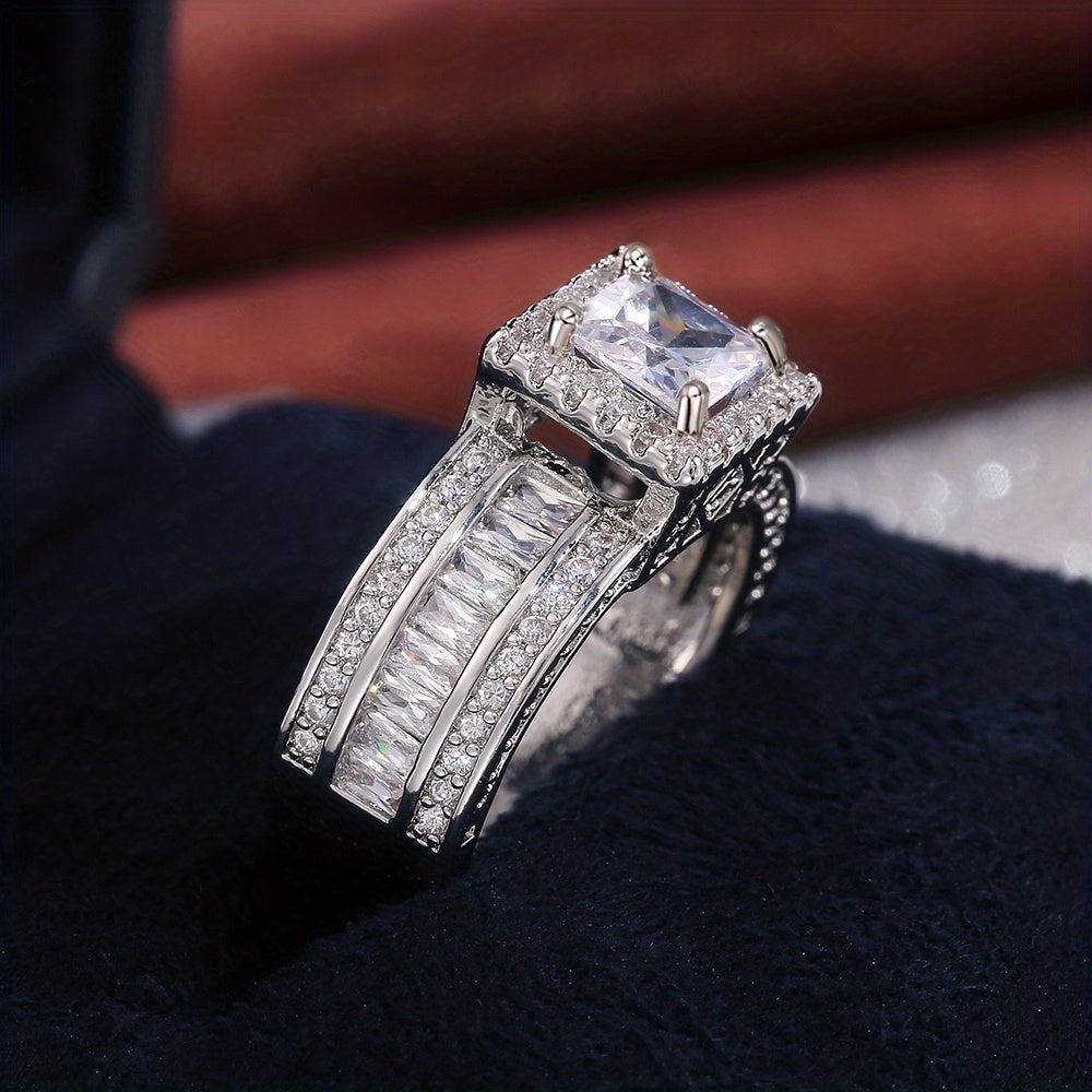 Elegant Square Zirconia with Radiant Cubic Ring