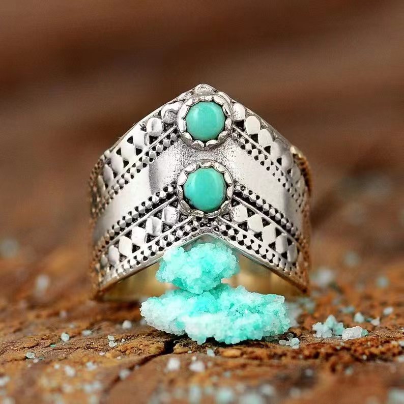 Vintage Bohemian Turquoise Statement Band Ring