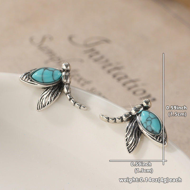 Vintage Dragonfly Turquoise Stud Earrings
