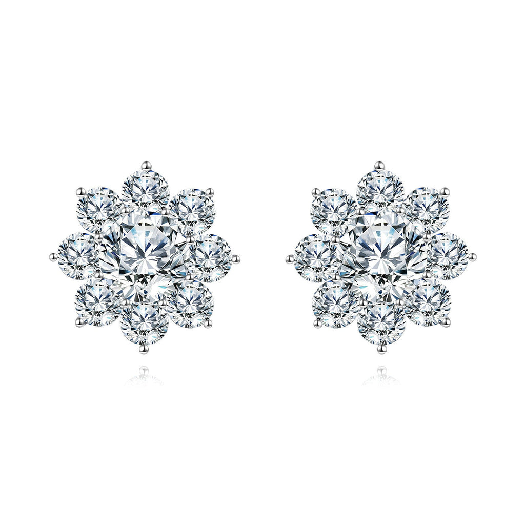 Boucles d'oreilles en argent sterling 925 élégantes avec cluster floral de moissanite, bijoux de luxe
