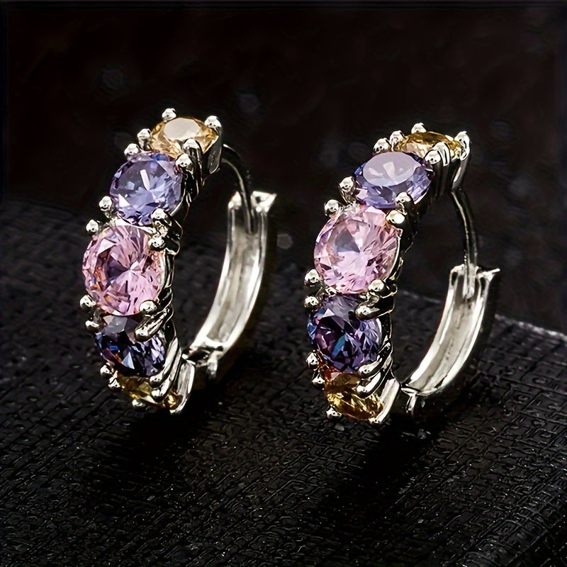 Elegant Vintage Style Colorful Zirconia Hoop Earrings