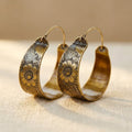 Boho Chic Vintage Floral Engraved Alloy Hoop Earrings