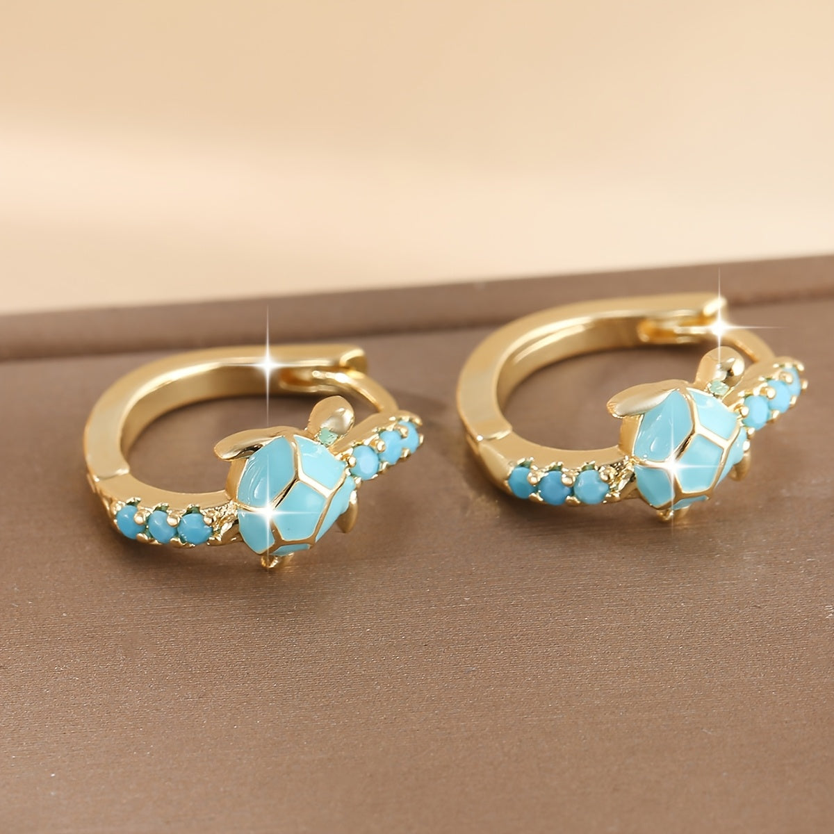 Vintage Turquoise Turtle Round Hoop Earrings