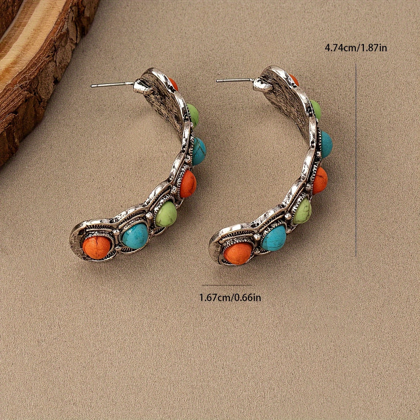 Southwestern Turquoise Silver Hoop Earrings