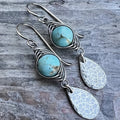 Elegant Retro Wire-Wrapped Turquoise Metal Pendant Earrings
