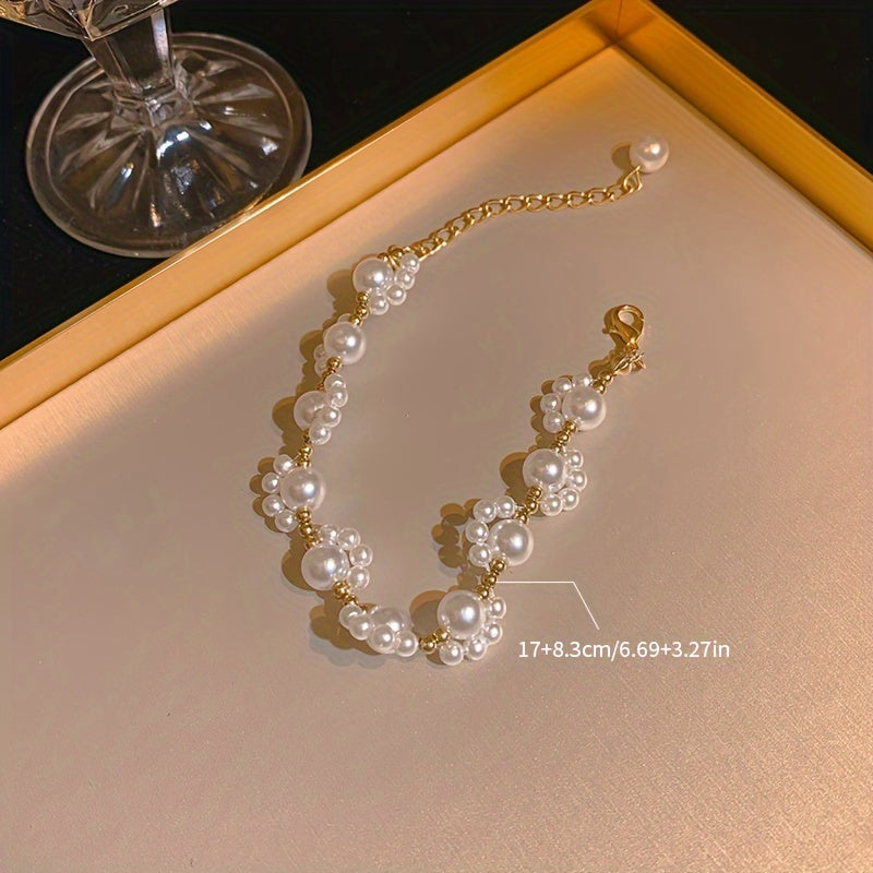 Classic Pearl Beaded Cat Paw Gold Plated Adjustable Bracelet