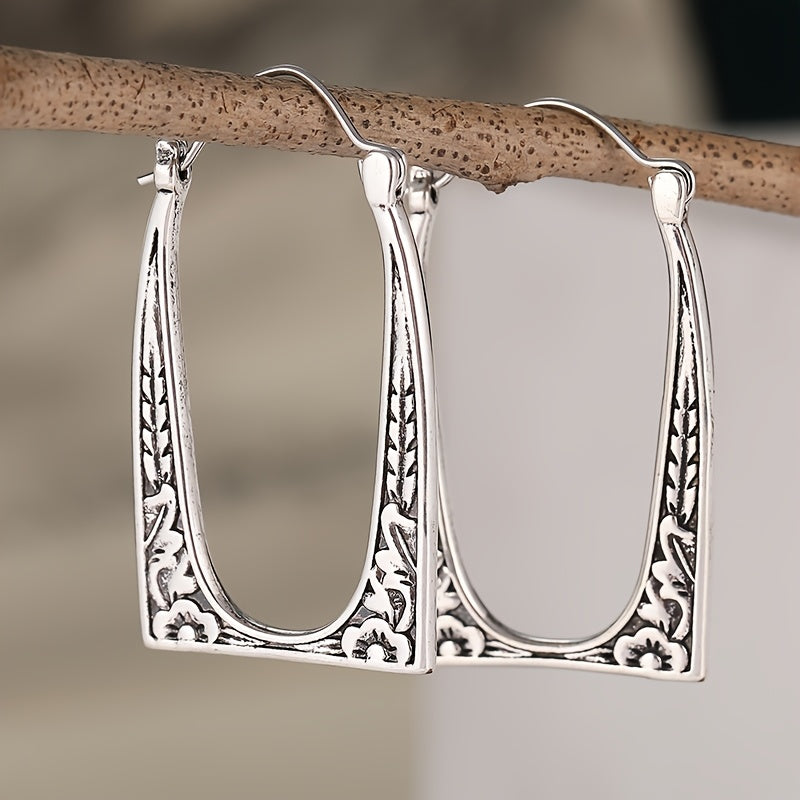Vintage Boho Design&nbsp;U-Shape Floral Earrings