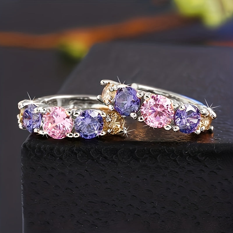 Elegant Vintage Style Colorful Zirconia Hoop Earrings