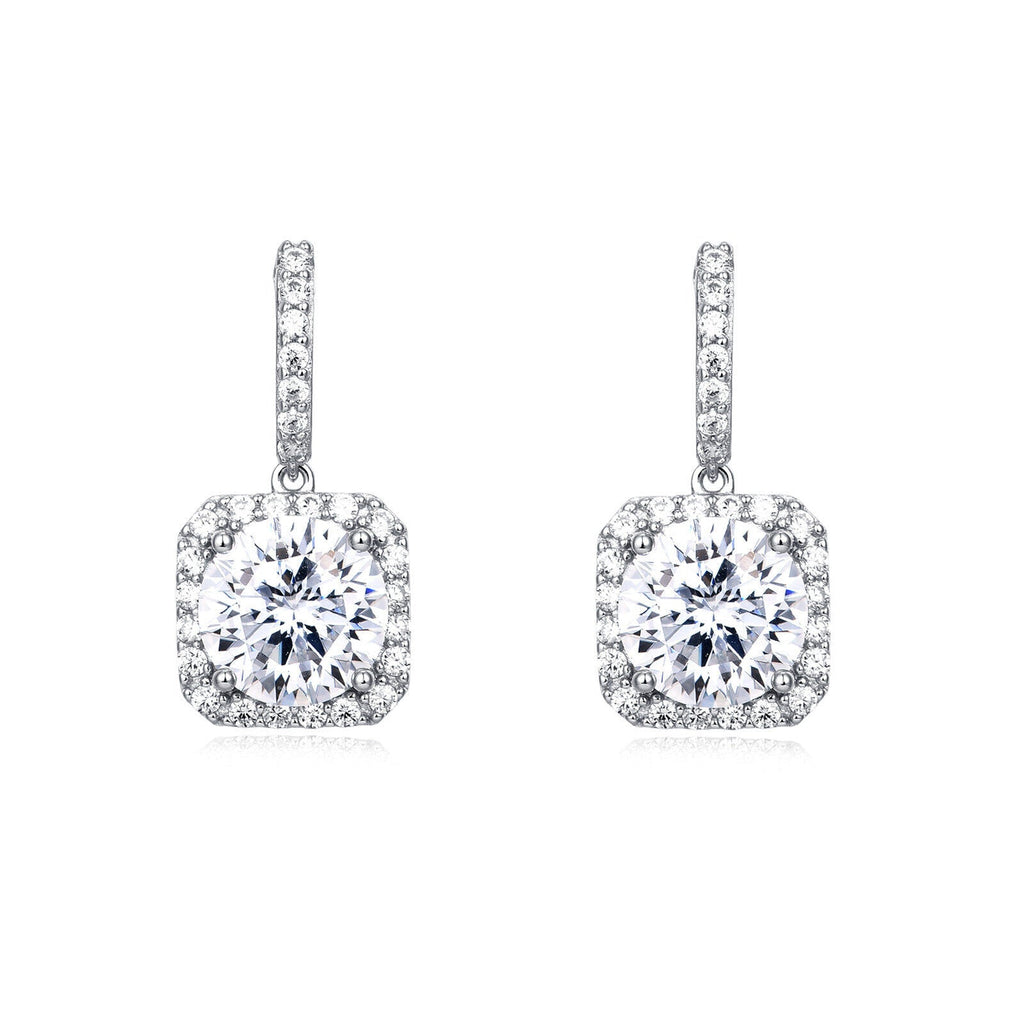 Boucles d'oreilles puces élégantes en moissanite avec halo en argent sterling 925, vente en gros, plaquées or blanc