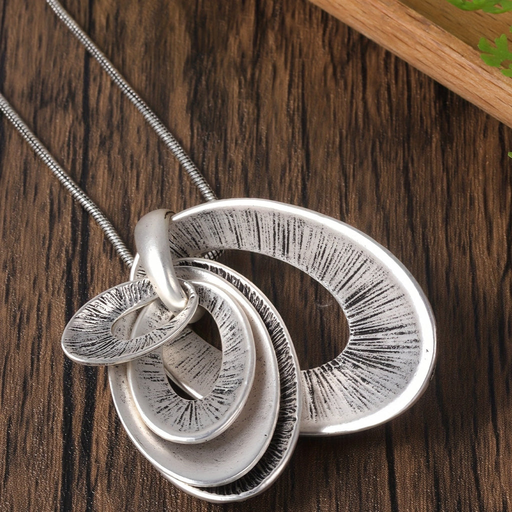 Vintage Silvery Multi Layer Necklace And Earrings Set