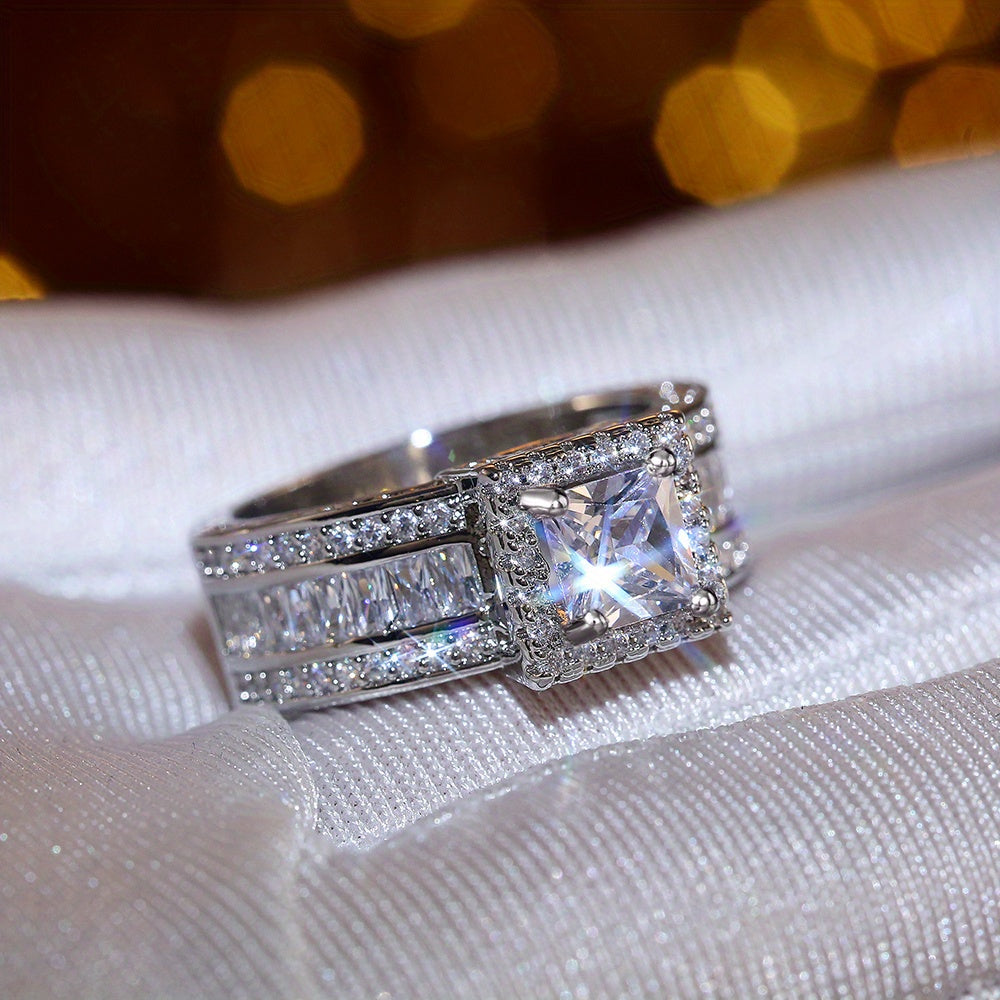 Elegant Square Zirconia with Radiant Cubic Ring