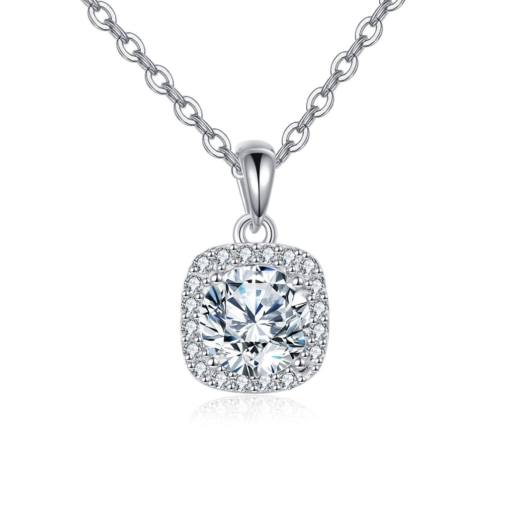 Collier pendentif carré élégant en moissanite avec halo en argent sterling 925 sur chaîne délicate en argent – Bijoux de luxe intemporels