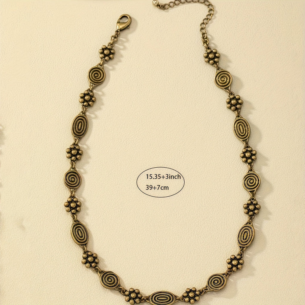 Bohemian Floral Swirl Spiral Pattern Short Choker Necklace