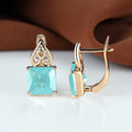 Gold Green Zirconia Square Cut Drop Earrings