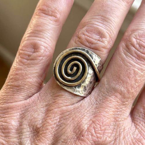 Bohemian Metal Silver & Gold Color Swirl Circular Wide Open Ring