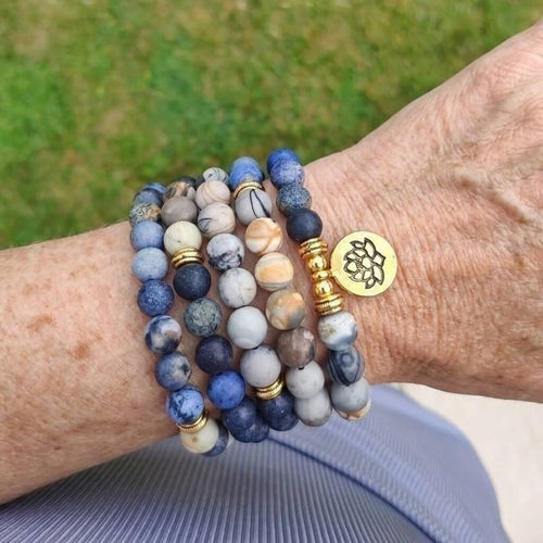 Βραχιόλι Mala με 108 φυσικούς λίθους Πικάσο Jasper και μπλε πέτρα