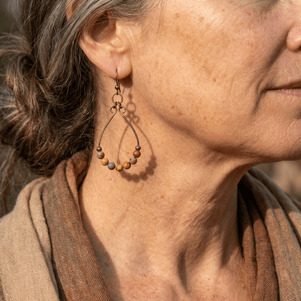 Bohemian Vintage Copper Color Water Drop Beaded Earrings