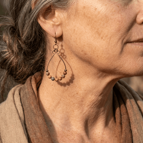 Bohemian Vintage Copper Color Water Drop Beaded Earrings