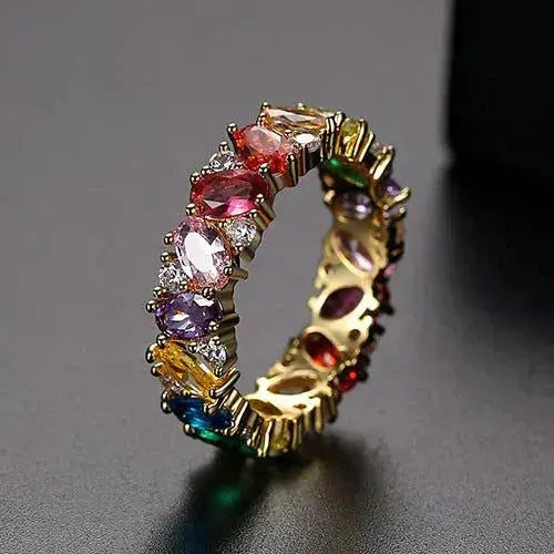 Elegant Vintage Multicolor Zirconia Gold Plated Ring