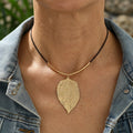 Gold Leaf Pendant Choker Necklace