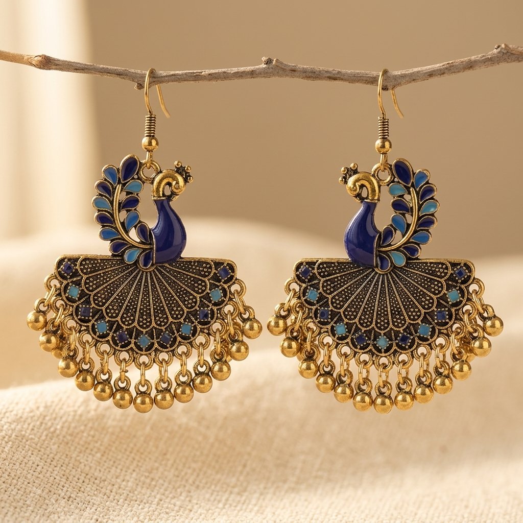 Elegant Vintage Enamel Peacock Earrings