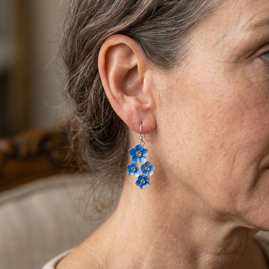 Handmade Bohemian Vintage Blue Enamel Dangle Earrings