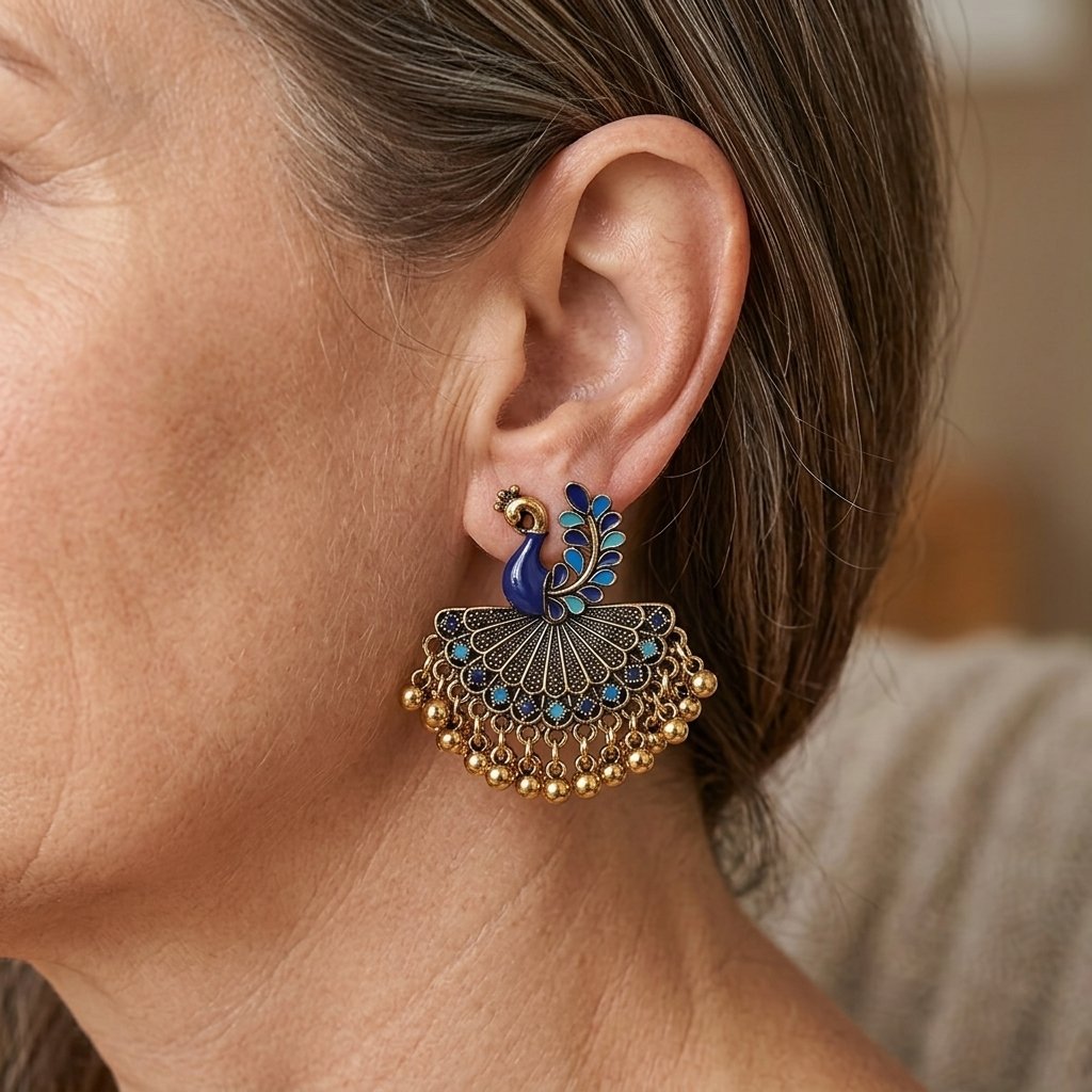 Elegant Vintage Enamel Peacock Earrings