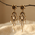 Vintage Flower Imitation Pearl Tassel Drop Earrings