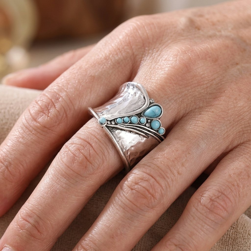 Wide Face Synthetic Turquoise Inlay Ring