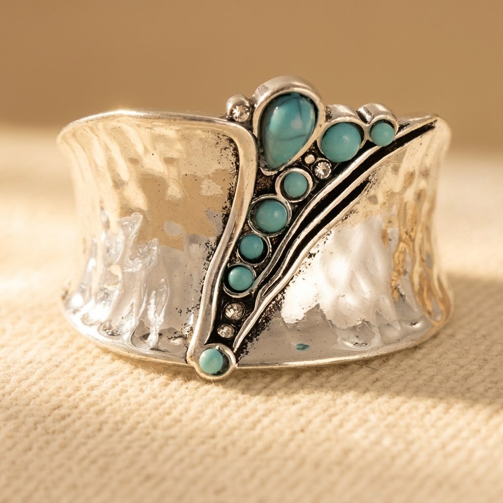 Wide Face Synthetic Turquoise Inlay Ring