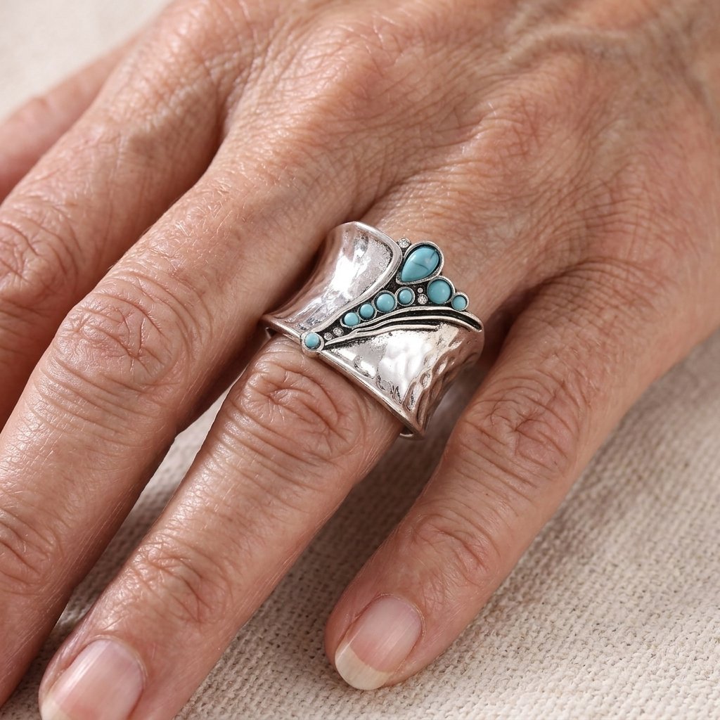 Wide Face Synthetic Turquoise Inlay Ring