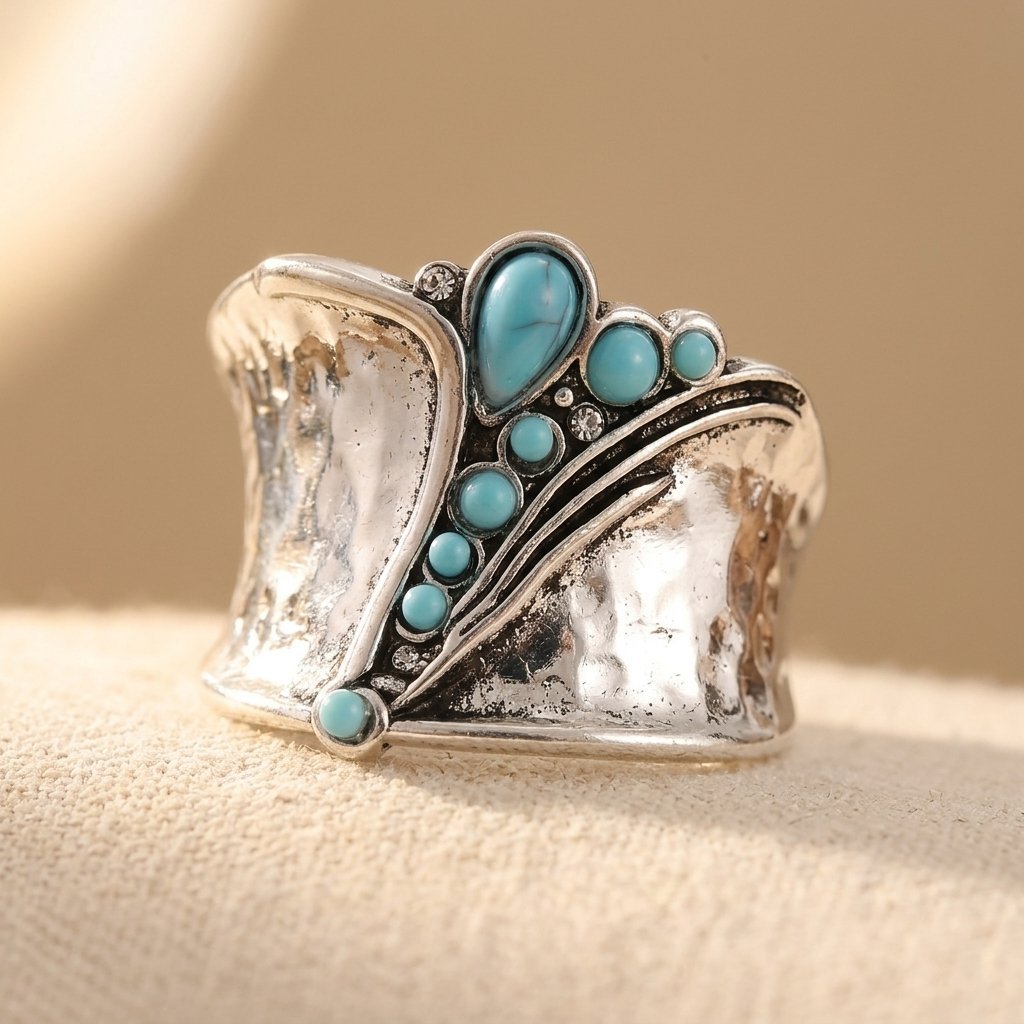 Wide Face Synthetic Turquoise Inlay Ring