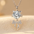 Elegant 925 Sterling Silver Moissanite Cat Pendant Necklace with Delic