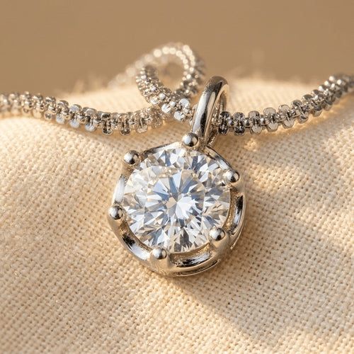 925 Sterling Silver Elegant Moissanite Solitaire Pendant Necklace: Tim Necklace