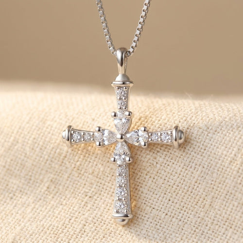 925 Sterling Silver Elegant Silver Cross Necklace With Sparkling Moiss Necklace