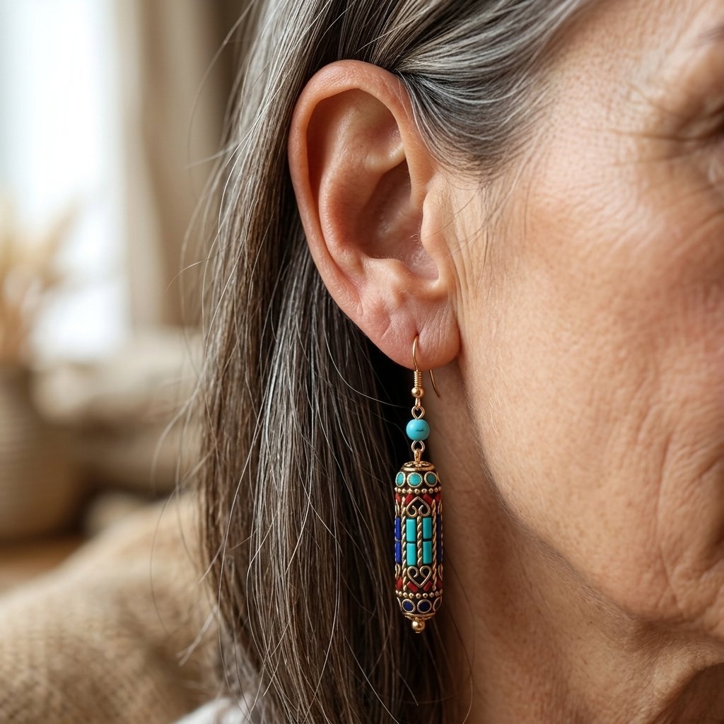 Turquoise Mosaic Bead Dangle Bohemian Vintage Style Earrings