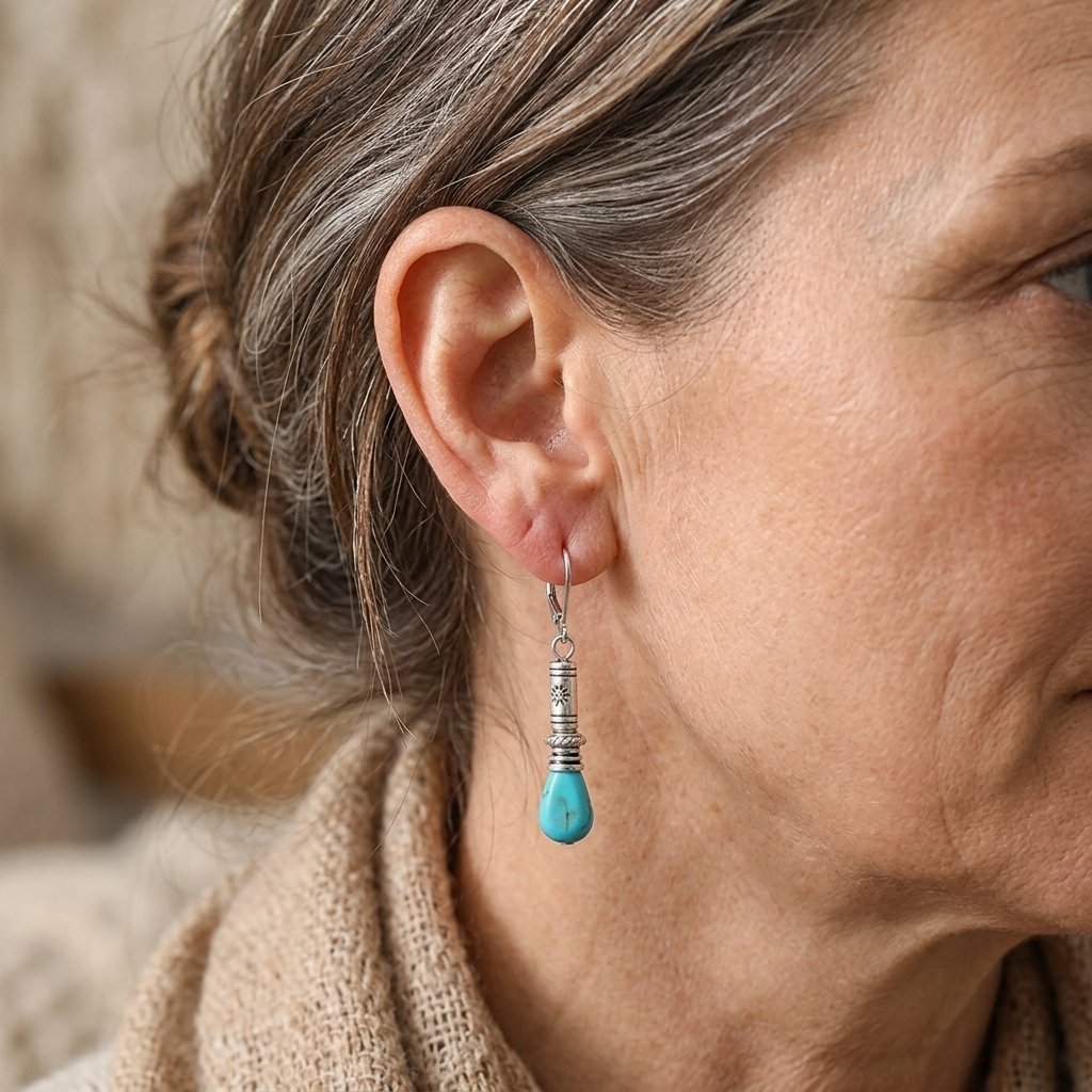 Turquoise Tibet Silvery Color Vintage Bohemian Long Drop Earrings