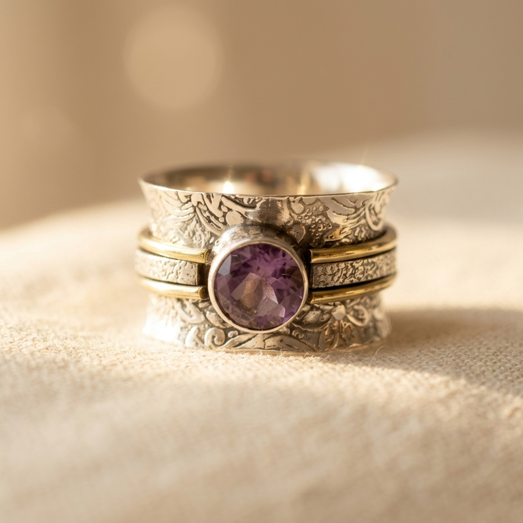 Bohemian Amethyst Crystal Meditation Band Ring
