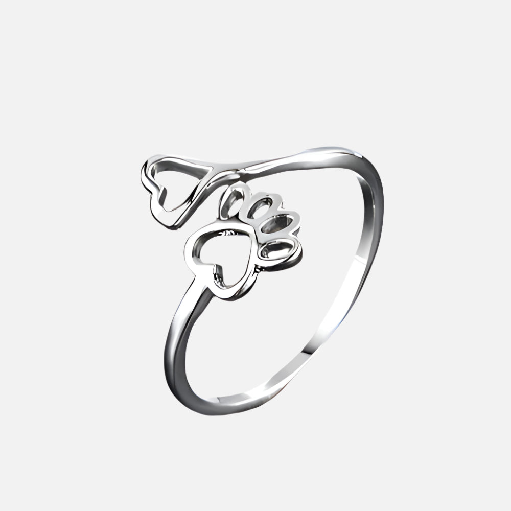 Anello Regolabile con Zampa e Cuore – Acciaio Inossidabile