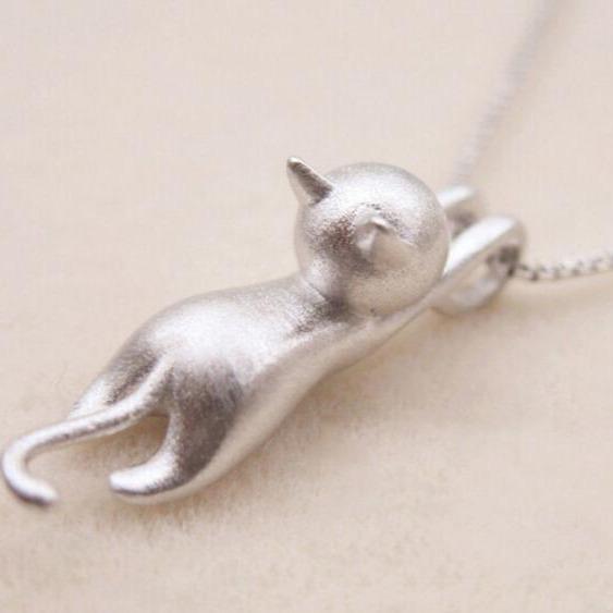 Κολιέ με παιχνιδιάρικη γατούλα από ασήμι 925 Sterling