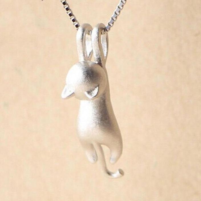 Κολιέ με παιχνιδιάρικη γατούλα από ασήμι 925 Sterling